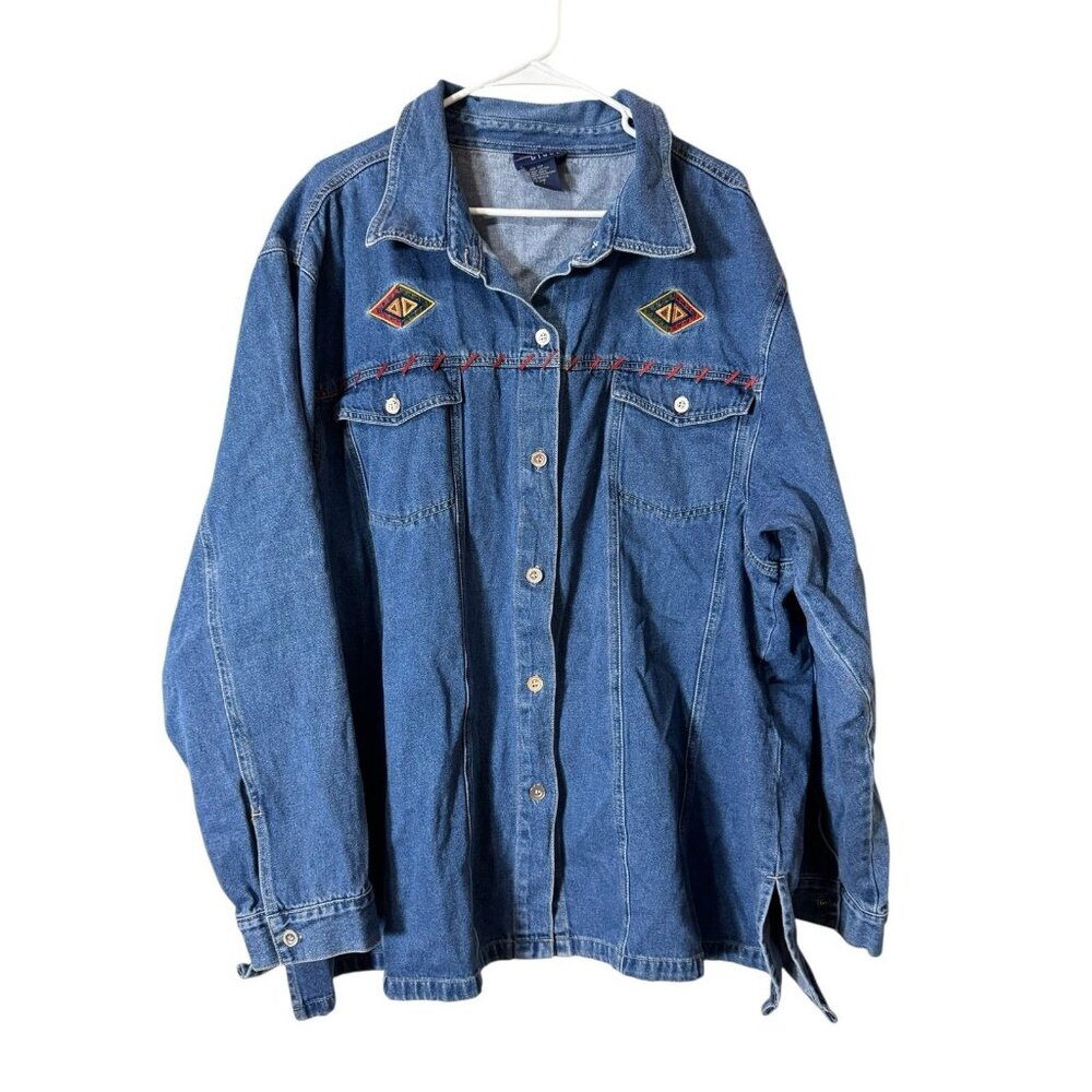 CST Blues Women Sz‎ 30W Denim Button Down Shirt Jacket Long Sleeve Aztec Western